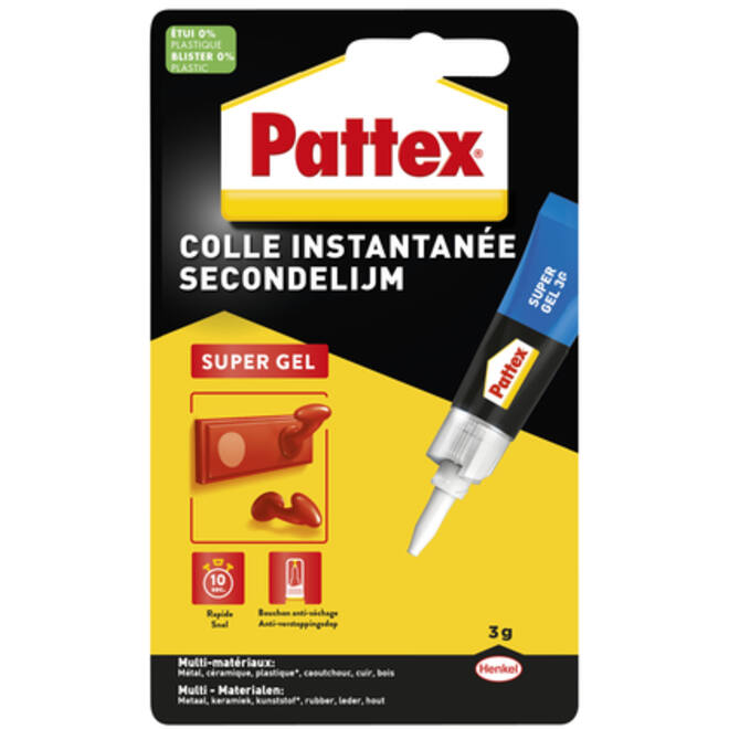 Secondelijm Pattex super gel tube 3gram op blister
