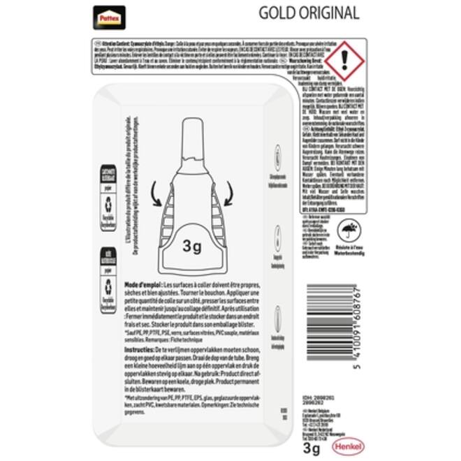 Secondelijm Pattex Gold original tube 3gram op blister