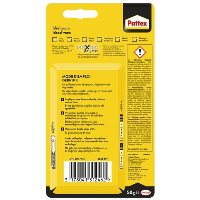 Lijm Pattex 100% tube 50gram op blister