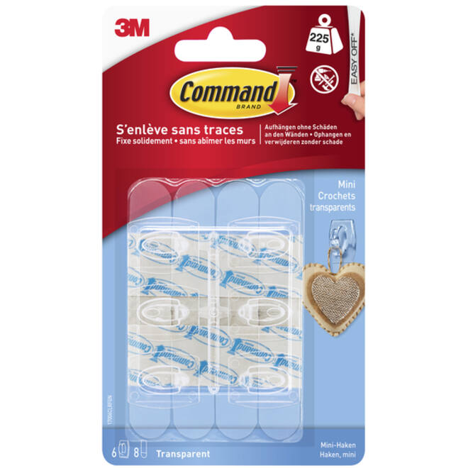 Haak Command mini inclusief bevestigingsstrip transparant 6 stuks