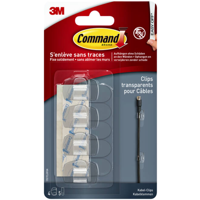 Kabelklem Command rond incl bevestigingsstrips transparant 4 stuks