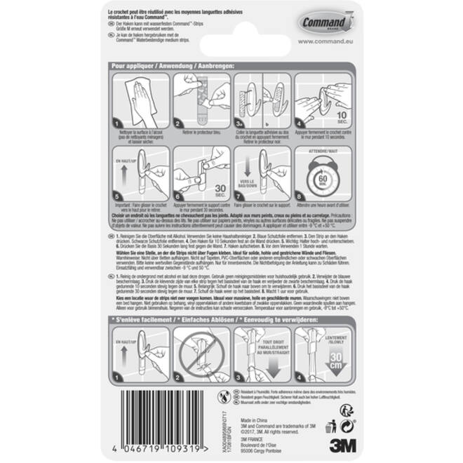 Haak Command kunststof ovaal wit incl bevestigingsstrip