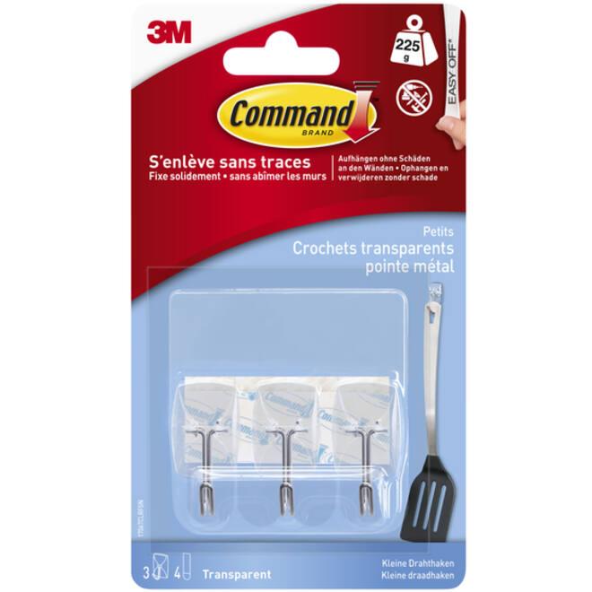 Keukenhaak Command kunststof transparant incl bevestigingsstrip