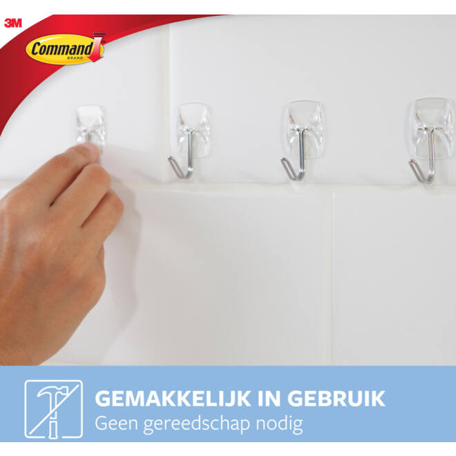 Keukenhaak Command kunststof transparant incl bevestigingsstrip