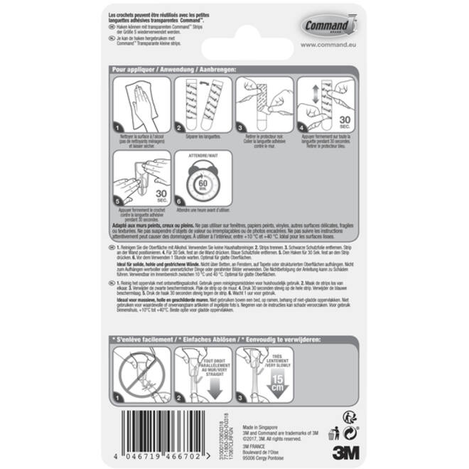 Keukenhaak Command kunststof transparant incl bevestigingsstrip