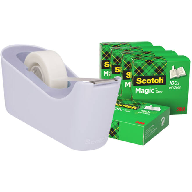 Plakbandhouder Scotch C18 lavendel + 6 rollen magic tape 19mmx33m