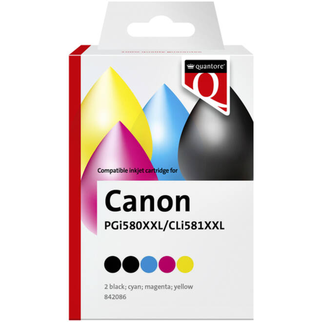 Inktcartridge Quantore alternatief tbv Canon PGI-580XXL CLI-581XXL 2x zwart + 3 kleuren