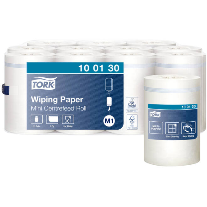 Poetspapier Tork Wiping mini rol M1 1 laags centerfeed wit 100130
