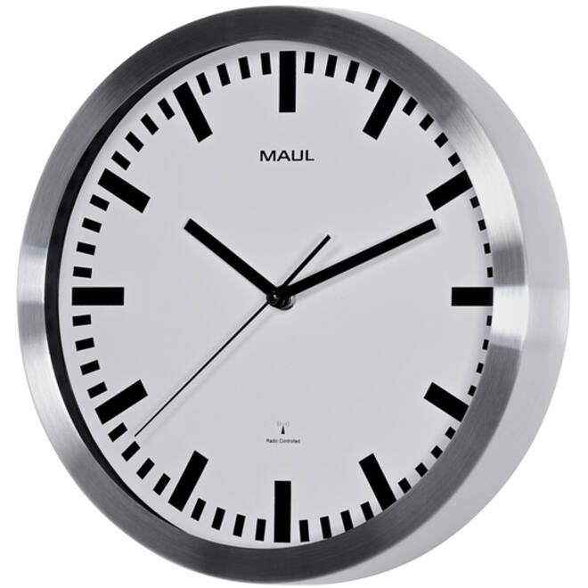 Wandklok MAUL Pilot RC Ø30,5x4.5cm aluminium frame /wit incl.batterij