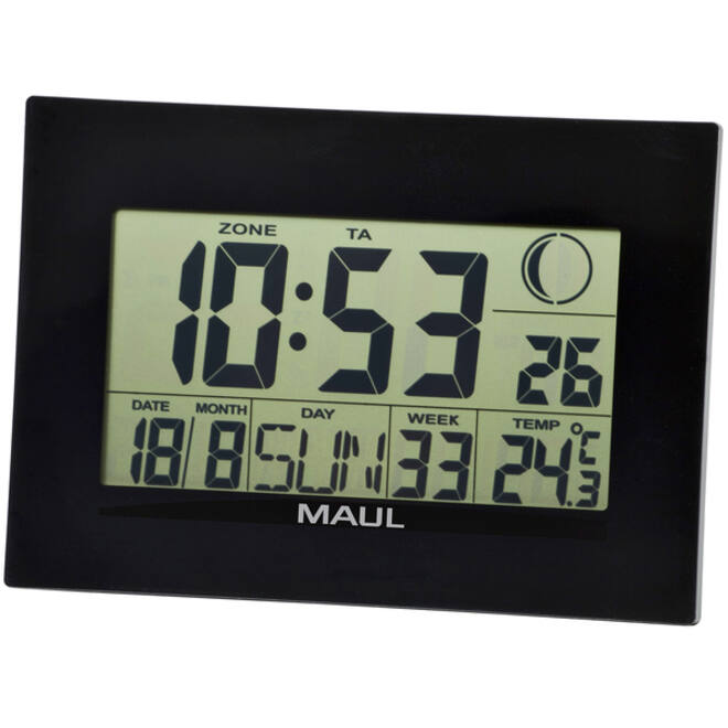 Wandklok MAUL Flow RC 23x16cm digitaal staan / hangen zwart incl batterij