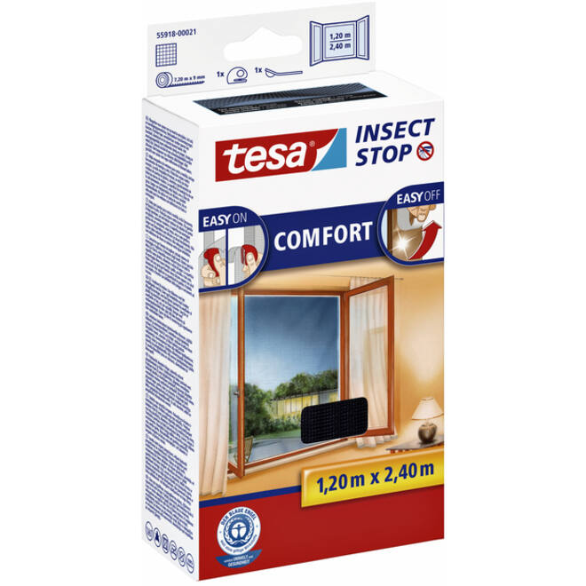 Insectenhor tesa® Insect Stop COMFORT buitendraaiende ramen 1,2x2,4m zwart