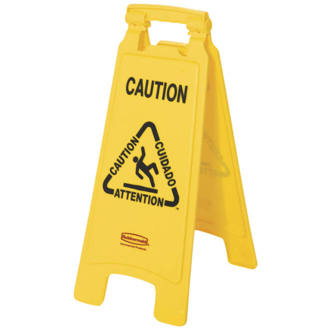 Waarschuwingsbord Rubbermaid tweezijdig meertalig 64cm geel