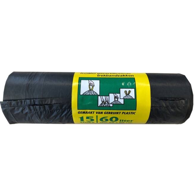 Vuilniszak Komo 60 liter zwart rol à 20 stuks