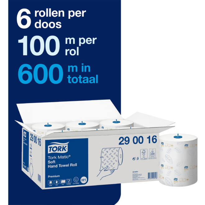 Handdoekrol Tork Matic H1 premium 100m 2 laags wit 290016