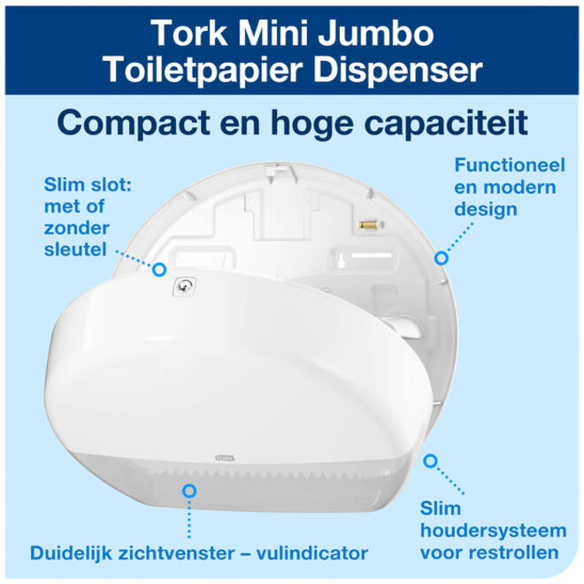 Toiletpapierdispenser Tork Mini Jumbo T2 Elevation wit 555000