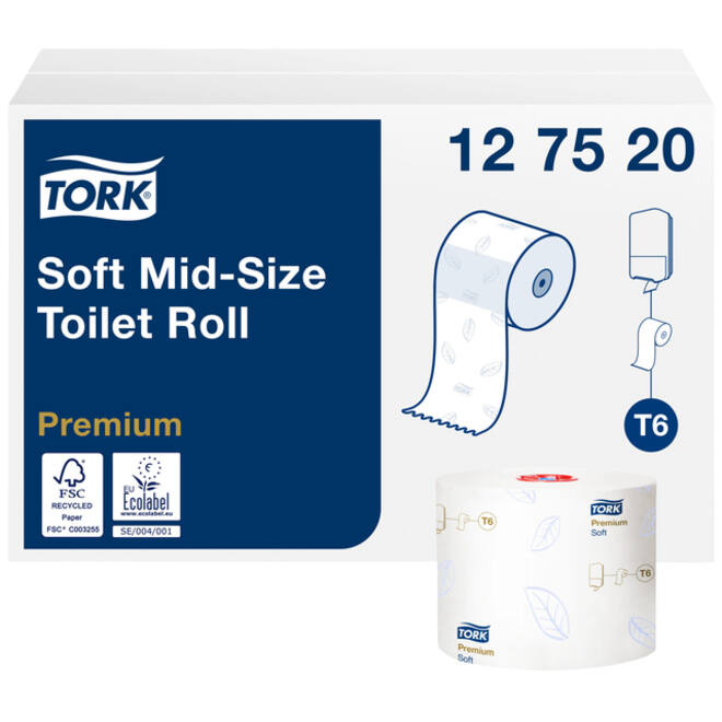 Toiletpapier Tork Mid-size T6 premium 2-laags 90m wit 127520