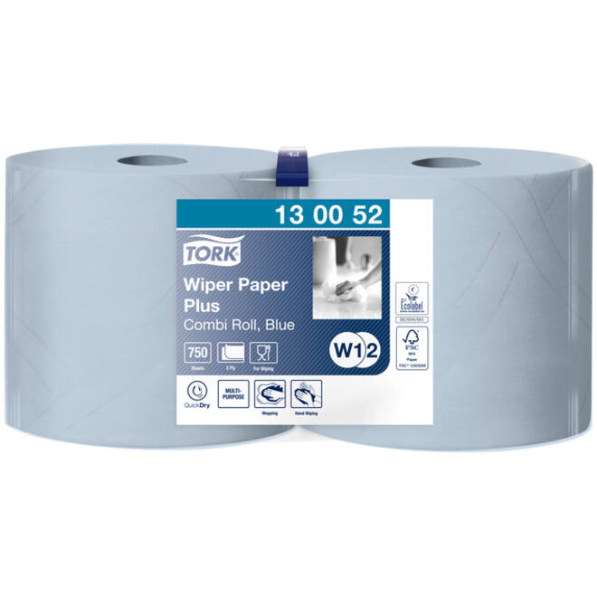 Poetspapier Tork W2 Plus Premium 2-laags 750 vel blauw 130052