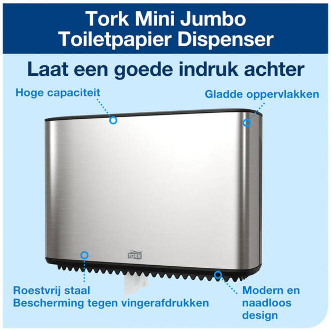 Toiletpapierdispenser Tork Image Lijn Mini jumborol T2 Image-Gesloten- rvs 460006