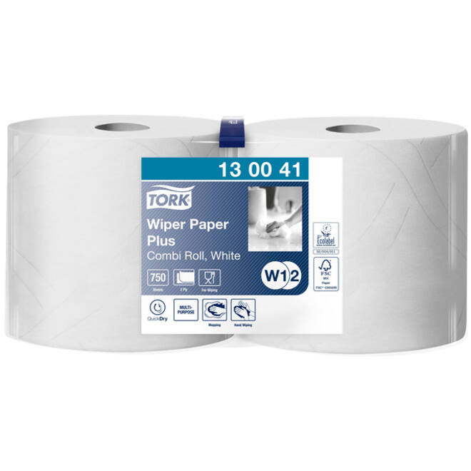 Poetspapier Tork Wiping Plus Combi W1/2 multifunctioneel 255m wit 130041
