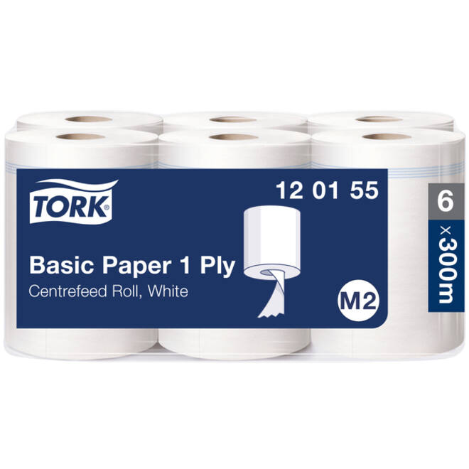 Poetspapier Tork Basic M2 centerfeed 1-laags 300m wit 120155