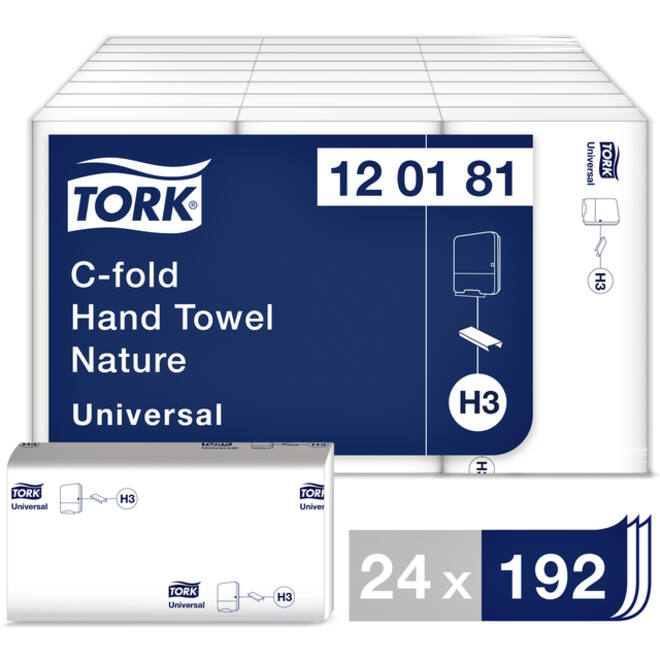 Handdoek Tork H3 c-vouw universal 1-laags naturel 120181