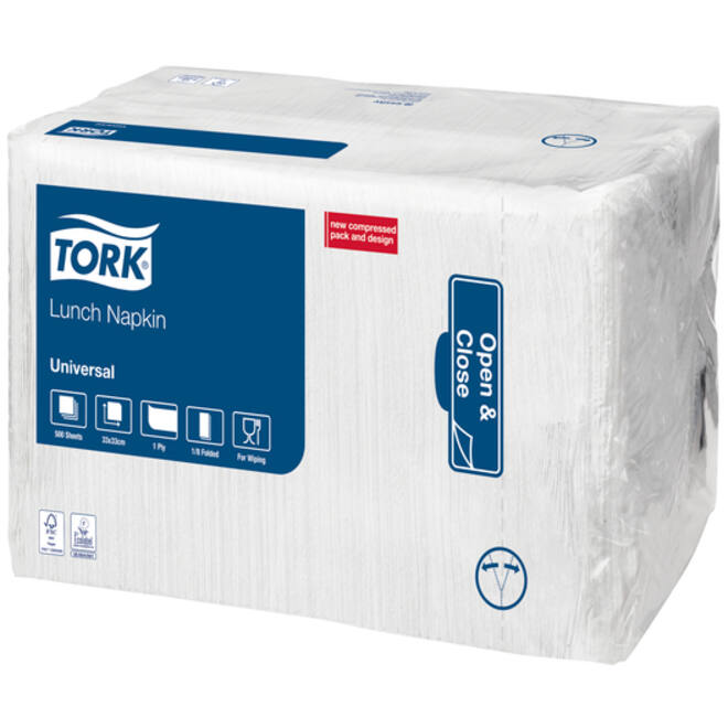 Lunchservet Tork Universal 1/8 vouw 1-laags 325x325mm 500 vel wit 509308