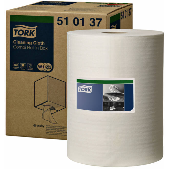 Reiningingsdoek Tork W1 herbruikbaar nonwoven 400 vel wit 510137