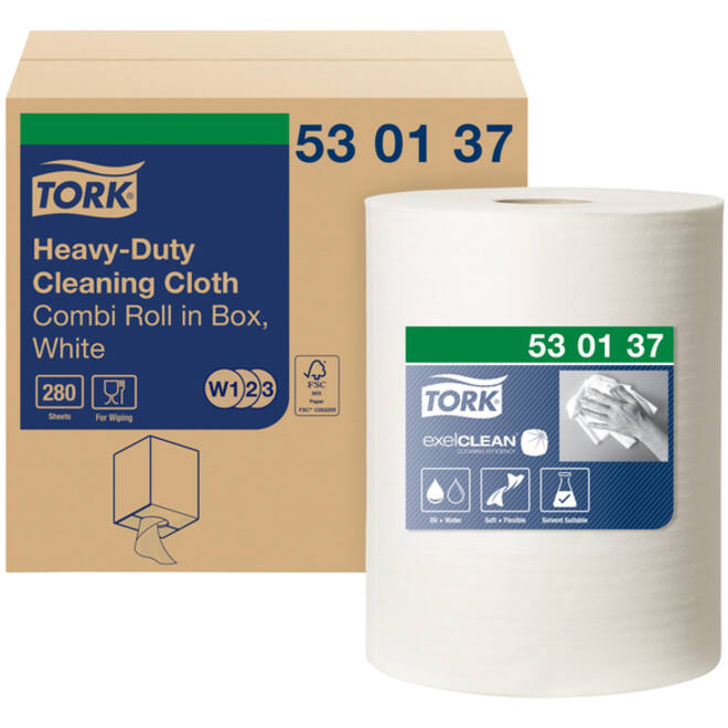 Reiningsdoek Tork Heavy-duty combi rol W1/2/3 nonwoven 280 vel wit 530137