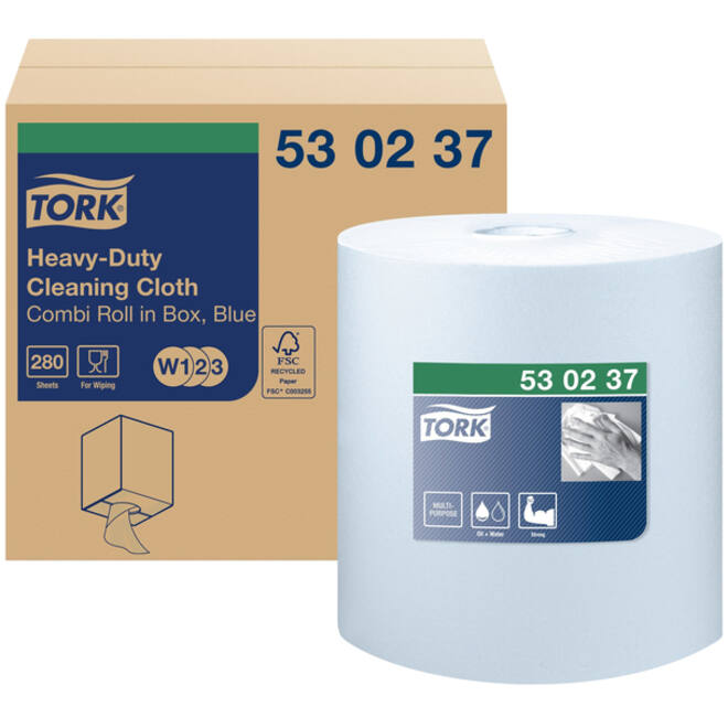 Reinigingsdoek Tork Heavy-Duty W1/2/3 multifunctioneel 280 vel blauw 530237