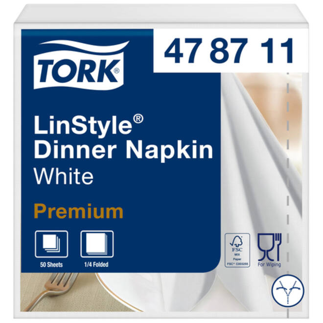 Dinnerservetten Tork Premium LinStyle® 1-laags 50st wit 478711