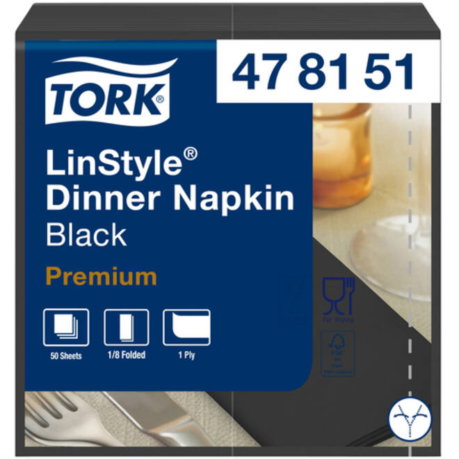Dinerservet Tork Linstyle Premium 1/8 vouw 1-laags 390x390mm 50 vel zwart 478151