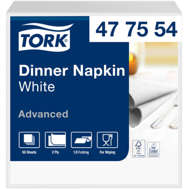 Dinerservet Tork Advanced 1/8 vouw 2-laags 395x390mm 150 vel wit 477554