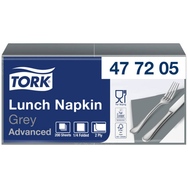 Servetten Tork 2-laags 1/4 gevouwen 200st grijs 477205