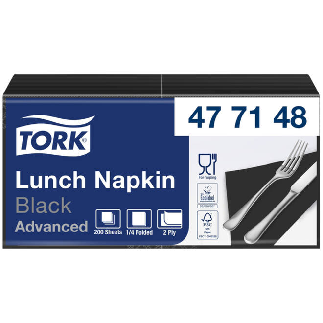 Servetten Tork 2-laags 1/4 gevouwen 200st zwart 477148