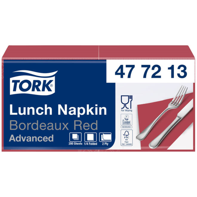 Servetten Tork 2-laags 1/4 gevouwen 200 st bordeaux 477213