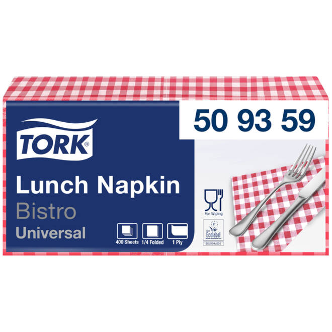Lunchservet Tork Bistro 1/4-vouw 1-laags 400st rood 509359