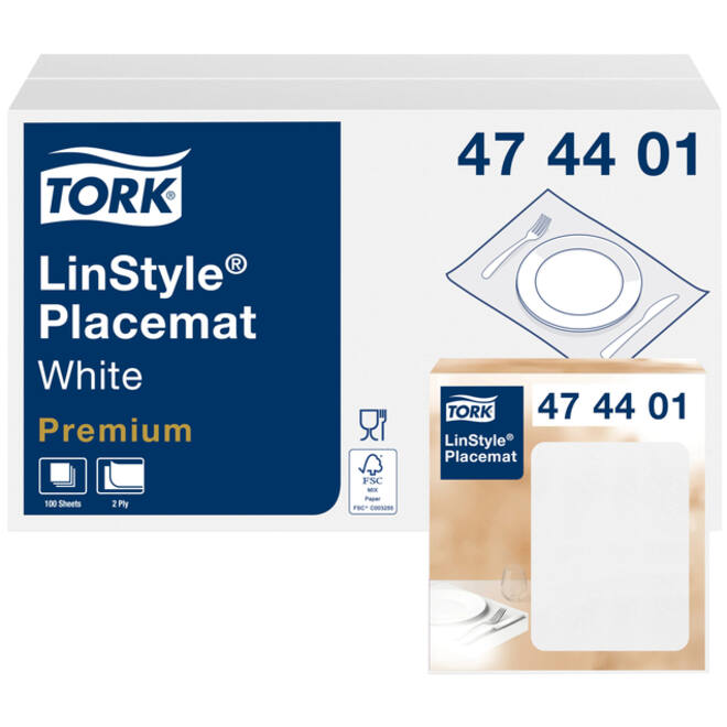 Placemat Tork Linstyle Premium 2-laags 390x300mm 100 vel wit 474401