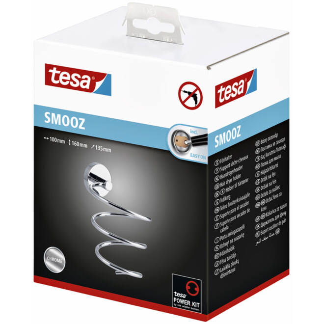 Haardrogerhouder tesa® Smooz hoogglans verchroomd metaal zelfklevend