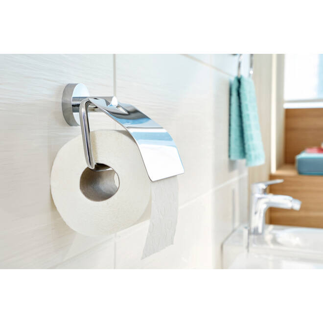 Toiletrolhouder met deksel tesa® Smooz hoogglans verchroomd metaal zelfklevend