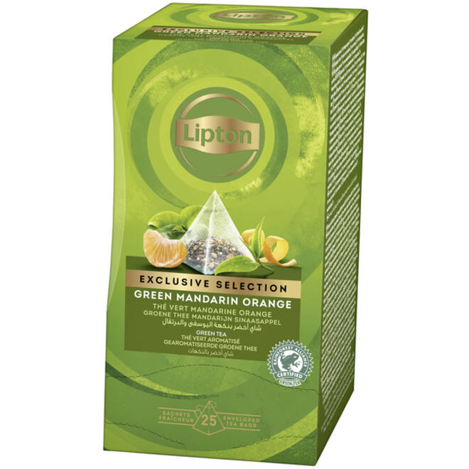 Thee Lipton Exclusive groene thee mandarijn sinaasappel 25 pramidezakjesx2gr