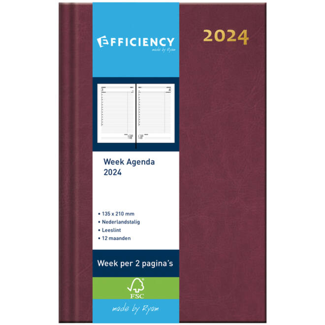 Agenda 2026 Ryam Efficiency Baladek 7dagen/2pagina's bordeaux