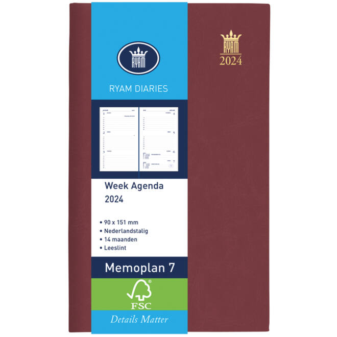 Agenda 2027 Ryam Memoplan 7 Suprema 7dagen/2pagina's bordeaux