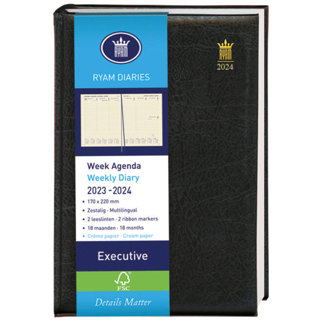 Schoolagenda 2024-2025 18mnd Ryam Executive Mundior 7dagen/2pagina's zwart
