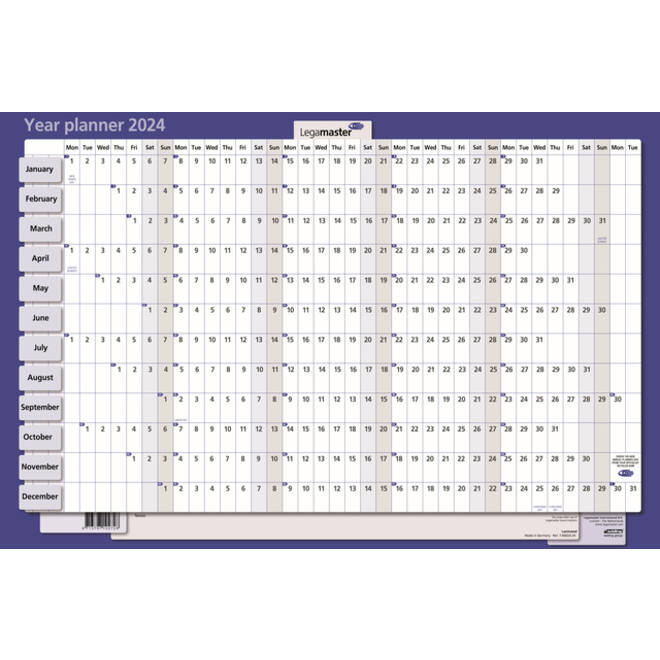 Jaarplanner 2027 Legamaster 90x60cm horizontaal gelamineerd en oprolbaar Engelstalig