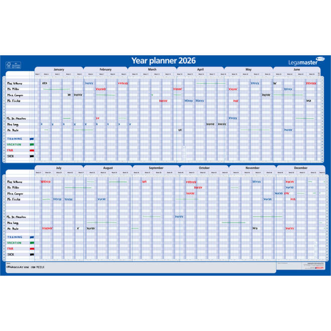 Projectplanner 2027 Legamaster 90x60cm horizontaal gelamineerd Engelstalig