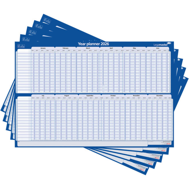 Projectplanner 2027 Legamaster 90x60cm horizontaal gelamineerd Engelstalig
