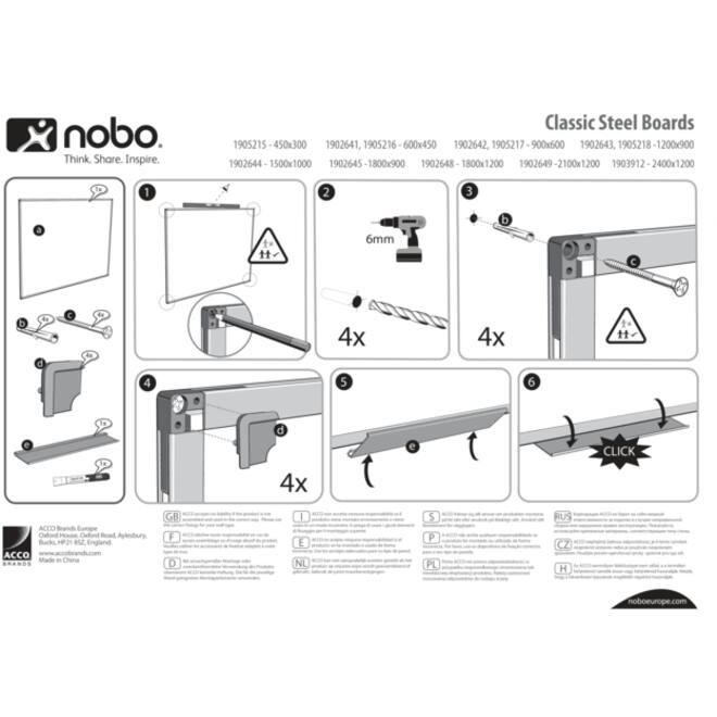 Whiteboard Nobo Classic 90x120cm staal