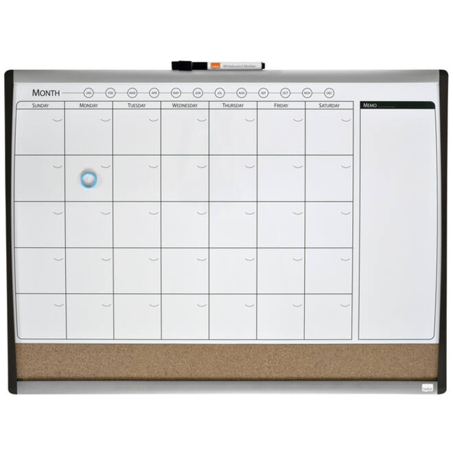 Whiteboard Nobo magnetische planner met prikbord van kurk 585x430mm
