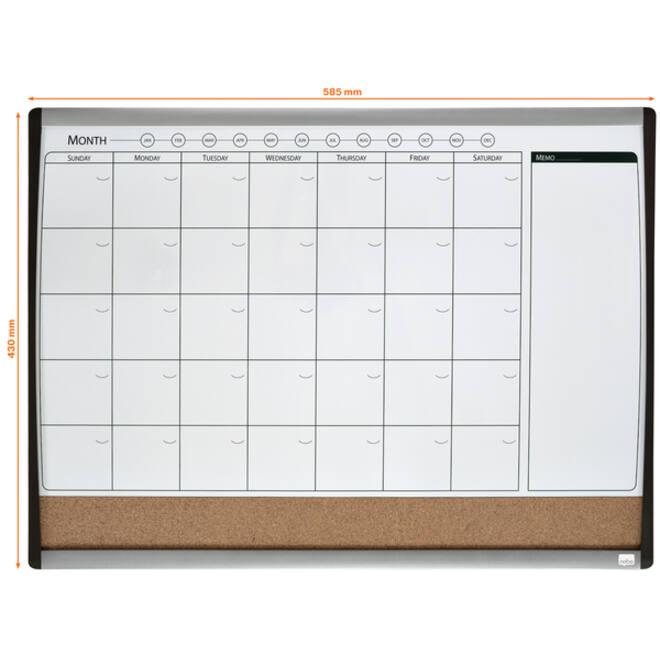 Whiteboard Nobo magnetische planner met prikbord van kurk 585x430mm