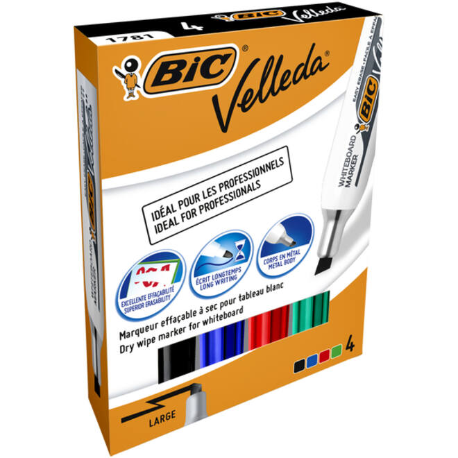 Viltstift Bic Velleda 1781 whiteboard schuin large assorti set à 4 stuks